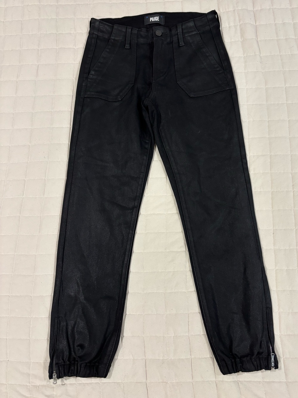 PAIGE Mayslie Jogger Pants Coated Size 25 Size 0 Black Moto